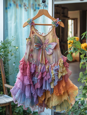 Vestido de Verão com Renda e Patchwork Arco-Íris 8f05