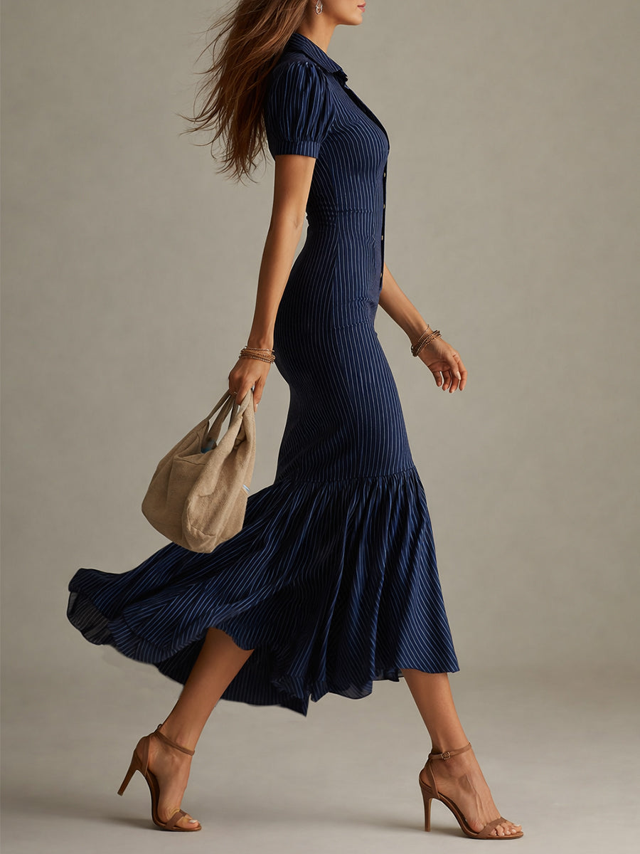 Vestido longo sereia elegante listrado slim-fit