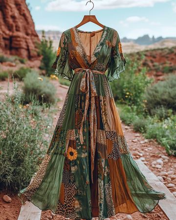 Vestido de verão chiffon bordado à mão boêmio dc14