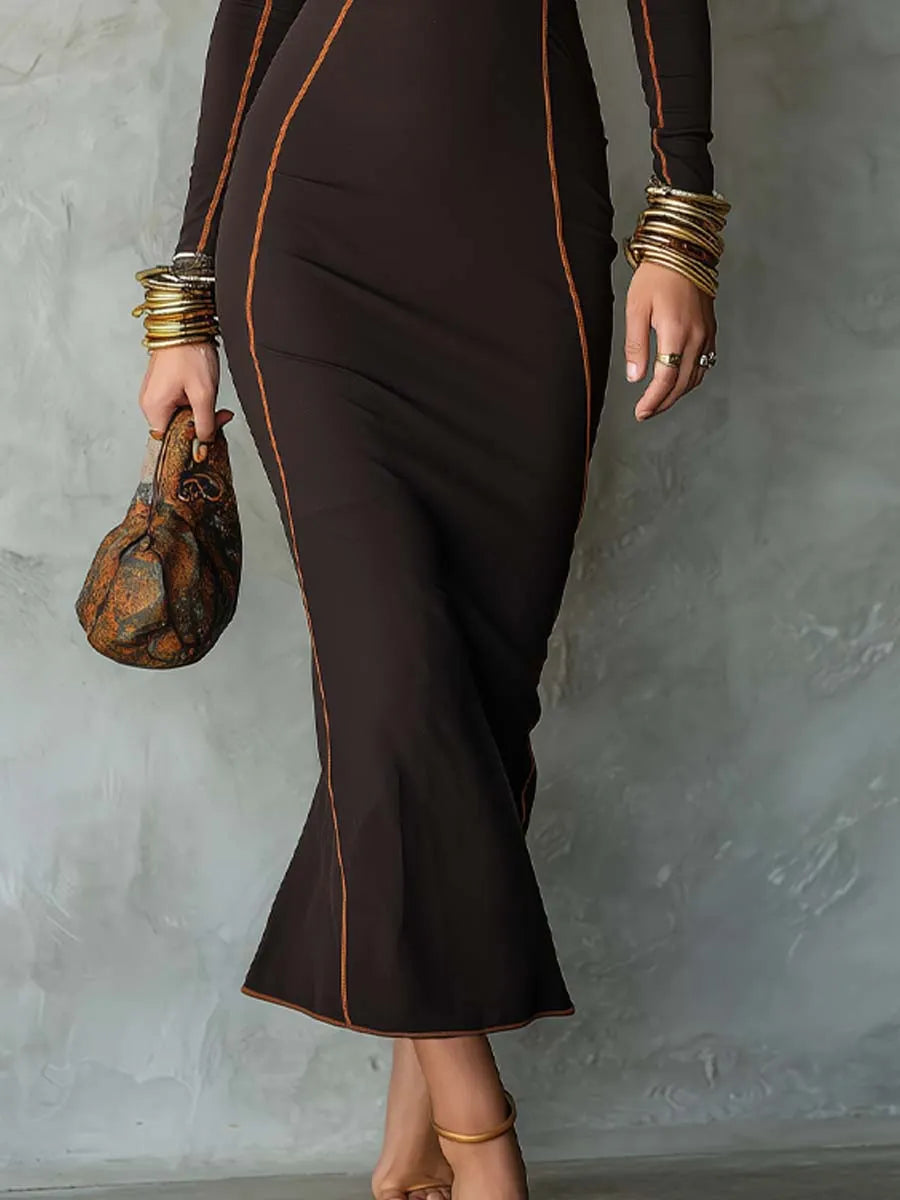Retro Contrast Trim Flared Hem Midi Dress