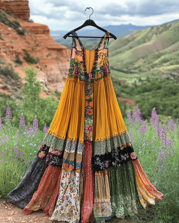 Vestido patchwork colorido de verão com contraste 57bb
