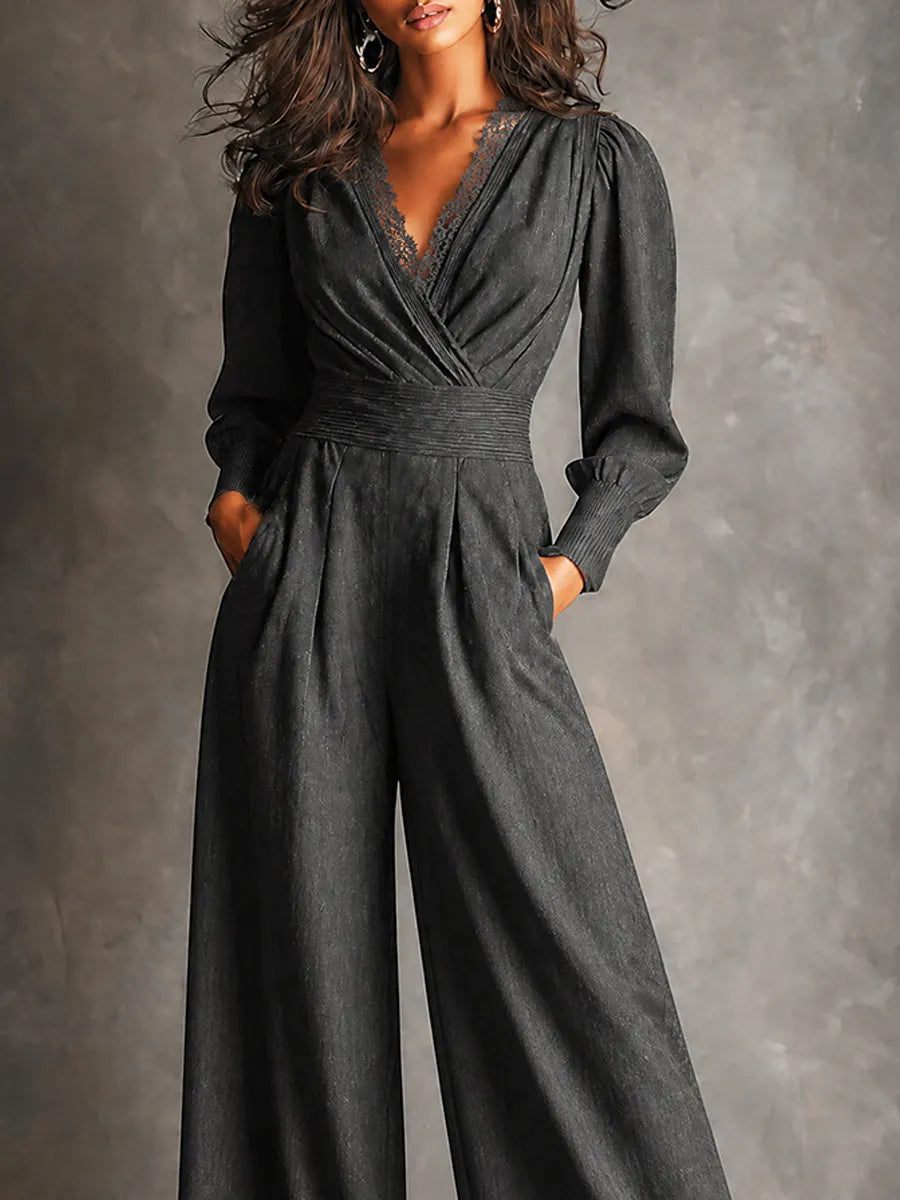 Combinaison ample en dentelle anthracite
