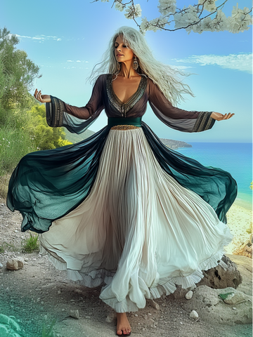 Vestido elegante com cores contrastantes para férias de verão f69b