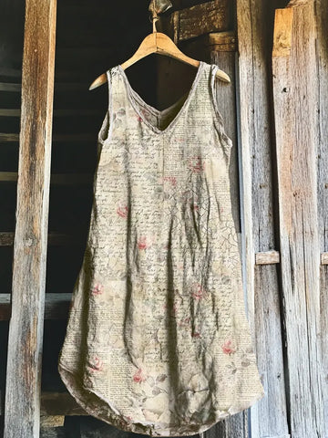 Vestido Midi Regata Linho Estampa Floral Vintage 5010