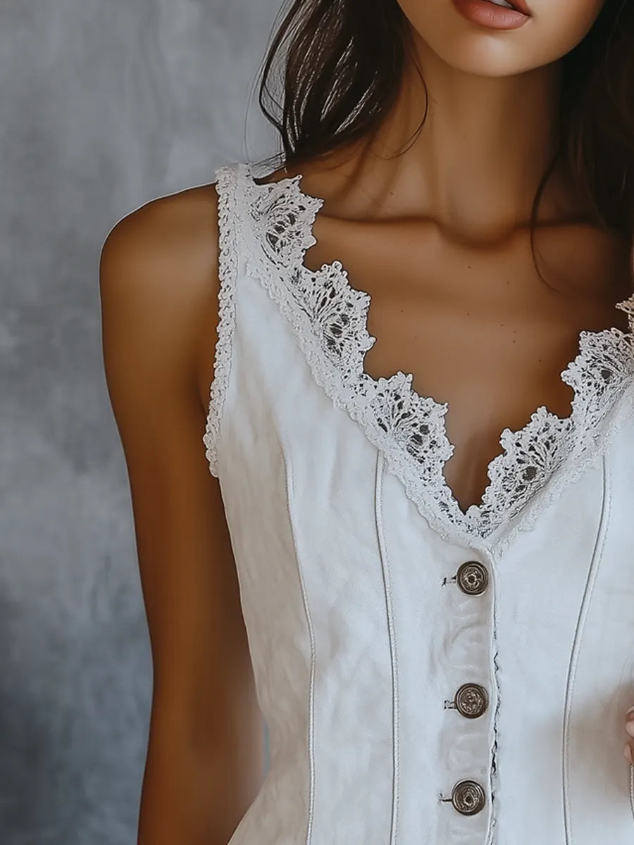 Gilet sans manches col dentelle vintage