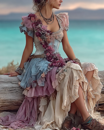 Robe Confortable D'été Fleurie Brodé Dentelle Patchwork 114b