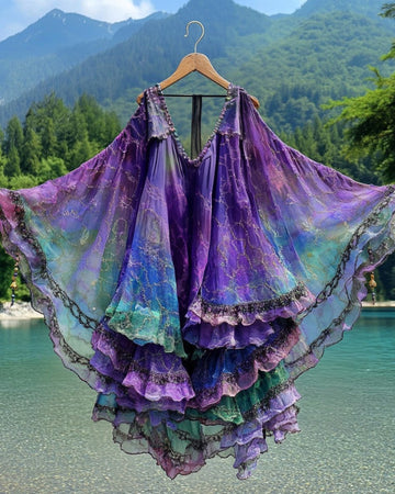 Vestido Kaftan de Verão com Renda e Babado b2d1