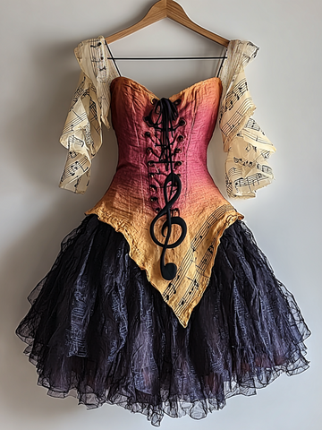 Vestido feminino de verão casual com tema musical e design de moda 3b84
