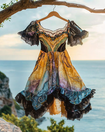 Vestido Feminino de Verão com Renda e Babado 2083