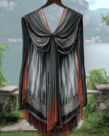 Robe d'été sans manches en mousseline avec dentelle et volants contrastants