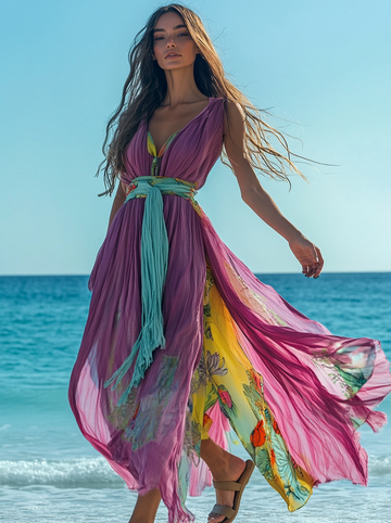 Vestido elegante de verão com contraste de cores 1334