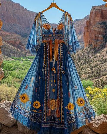 Vestido de Renda Bordado para Férias de Verão 77d9