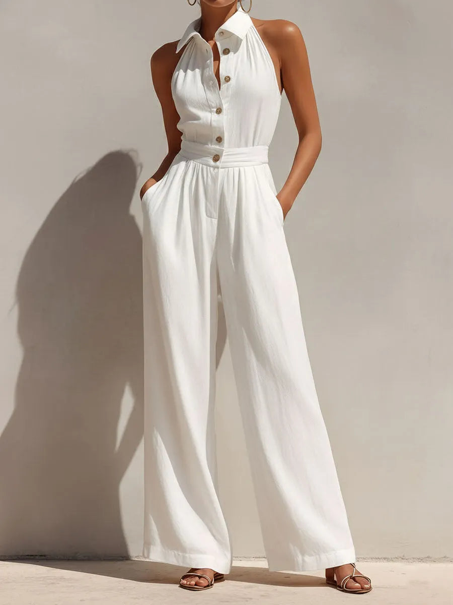 Combinaison ample boutonnée blanche style bohème chic