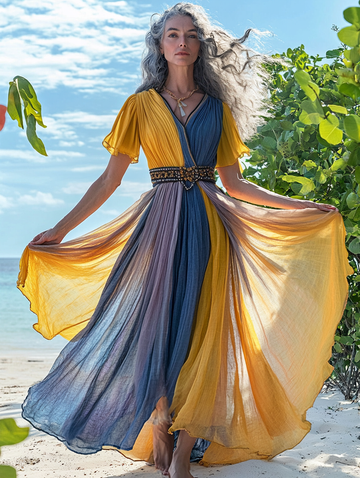 Vestido elegante de verão com contraste de cores c60a