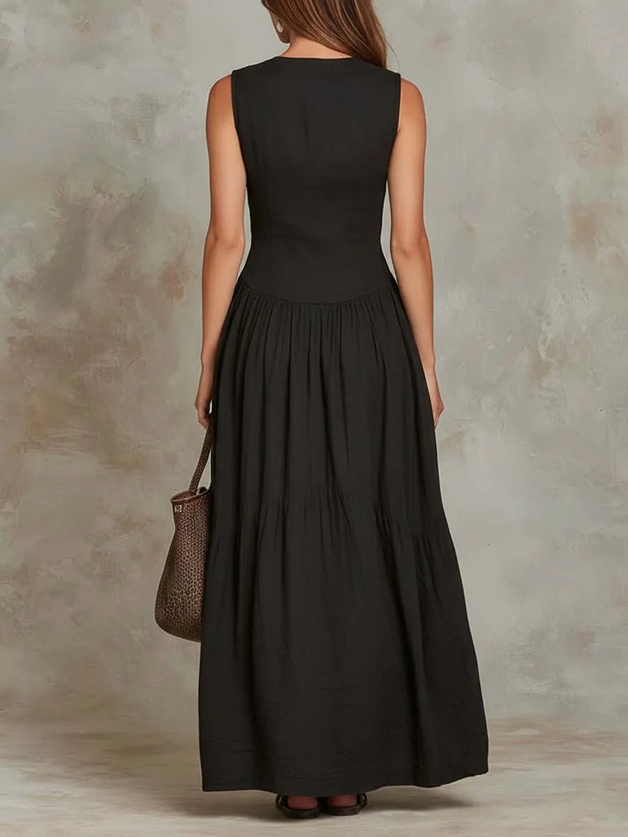 Robe longue en coton avec rabat de poche rétro