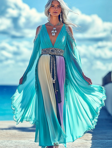 Vestido elegante de verão com contraste de cores 2d9b