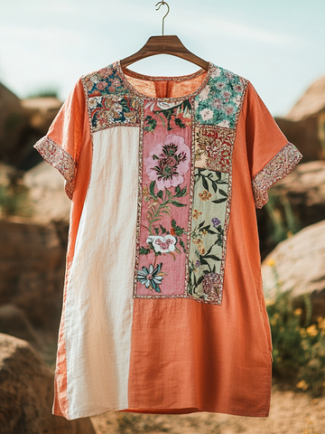 Camisa Feminina Vintage de Algodão e Linho com Estampa Floral Tribal ab1d