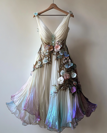 Vestido CDB4 de verão irregular com renda, patchwork e miçangas