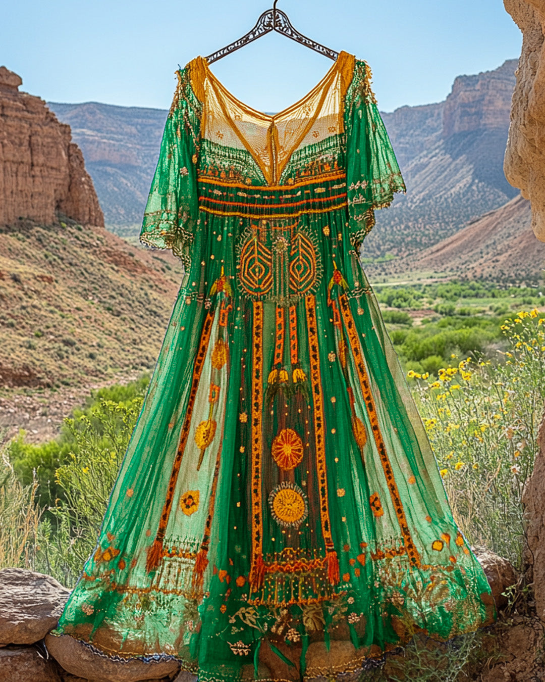 Vestido Bordado de Renda Vintage Boêmia de Verão dec5