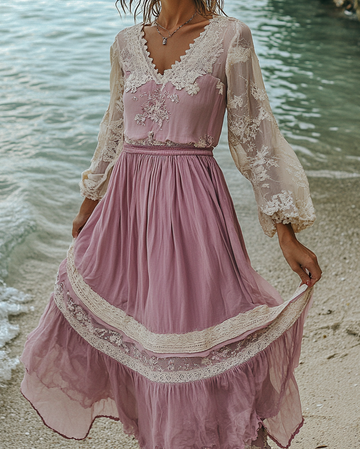 Vestido de renda costurado para as férias de verão 2361