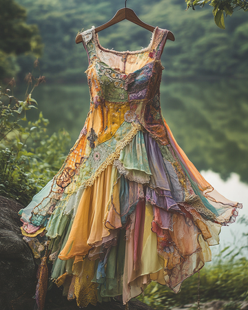 Vestido de Verão com Babados, Renda Irregular e Miçangas b81e