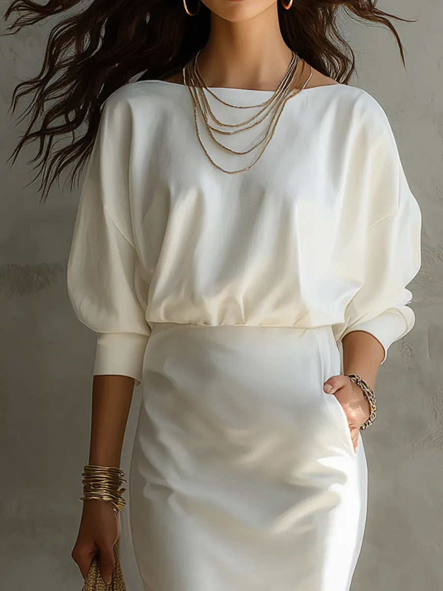 Ensemble blouson raffiné et jupe midi à ourlet en dentelle