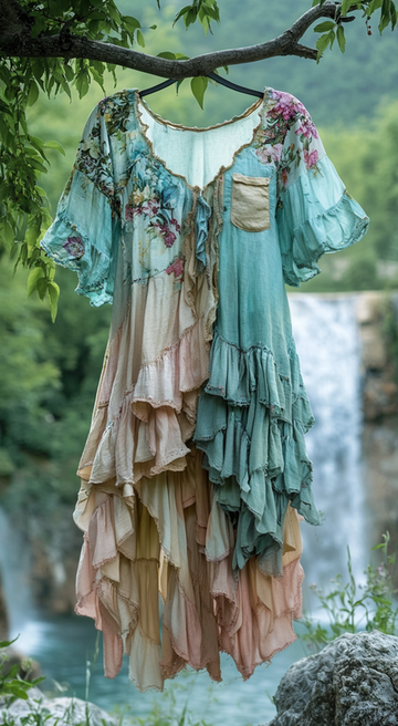 Vestido colorido de retalhos de verão com babados 25d8