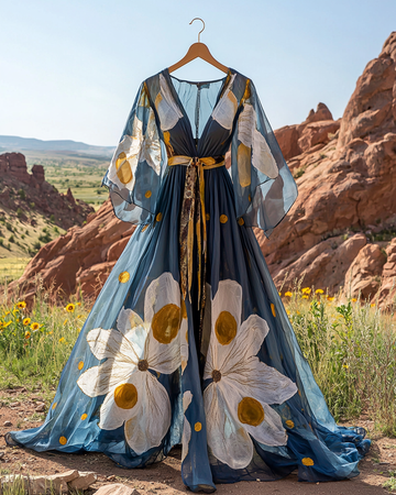 Vestido de chiffon boho bordado à mão para as férias de verão 2062