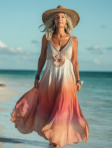 Vestido elegante com cores contrastantes para férias de verão 6d90