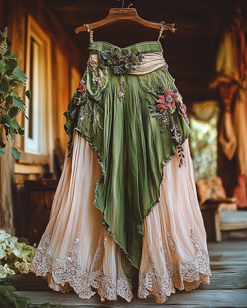 Saia plissada com renda e patchwork de verão c11f