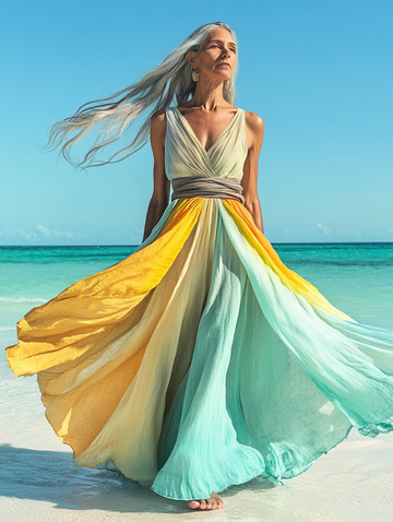 Vestido elegante de verão com contraste de cores b0a3