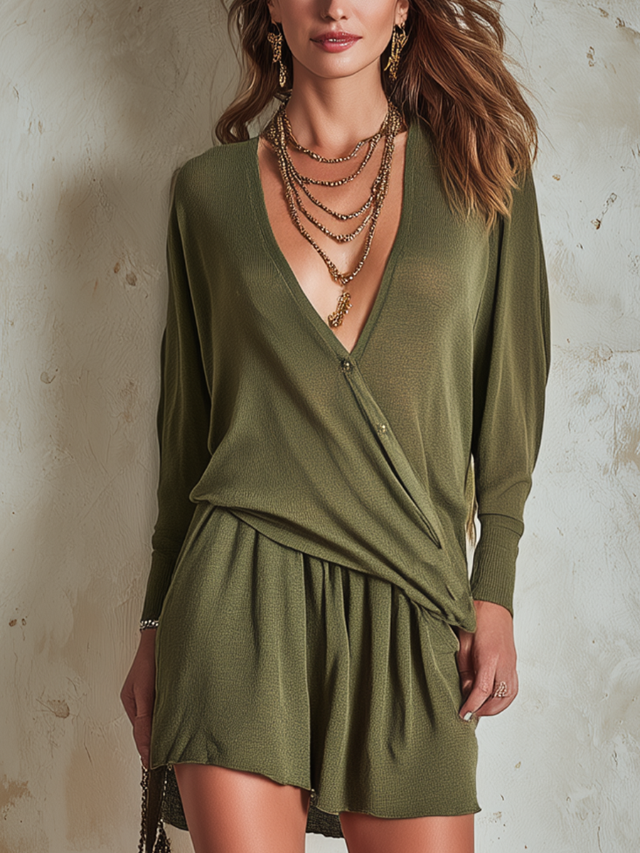 Costume vert olive doux de style bohème