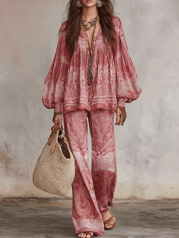 Relaxed Boho Chic Floral Print Paisley  Set
