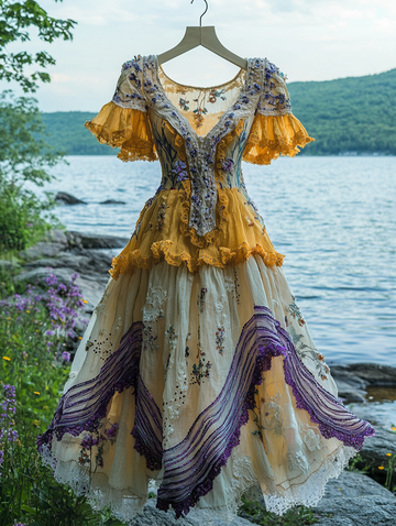 Vestido de Verão com Babados, Renda e Contraste de Cores 3c76