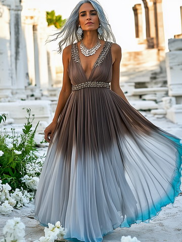 Vestido de verão elegante de cores contrastantes 50c6