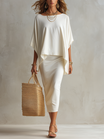 Conjunto Fluido de Blusa Morcego e Saia