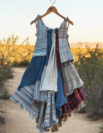 Vestido Jeans de Renda Artesanal Patchwork de Verão 40eb