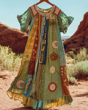 Robe d'été ample en patchwork de coton et de lin 2e26