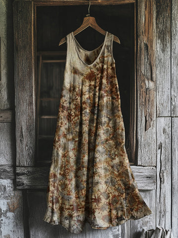 Vestido Midi Regata Estampado Enferrujado Vintage f897
