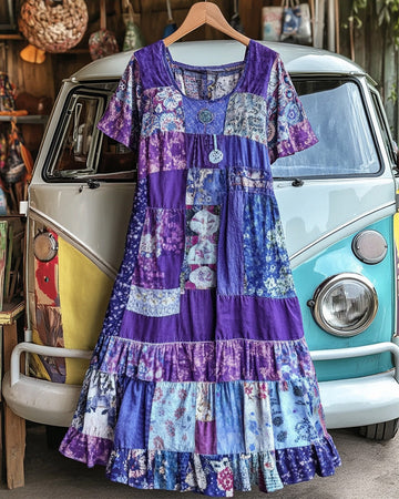 Robe d'été ample en patchwork de coton et de lin ce4a