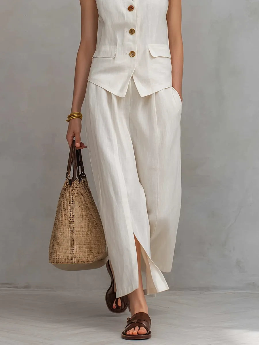 Conjunto Elegante de Colete e Calça de Linho
