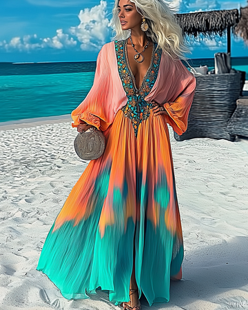 Vestido solto color block elegante para férias 937f