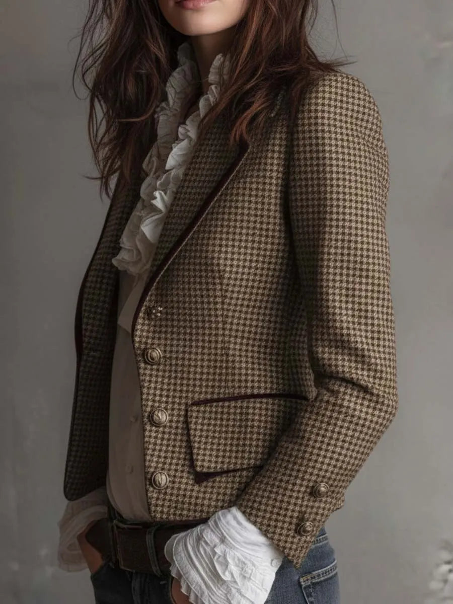 Blazer Acinturado Xadrez Tweed Vintage