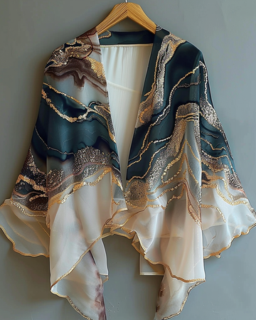 Cardigã de chiffon com estampa retrô divertida para férias de verão 50c9