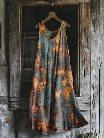 Vestido Midi Regata Estampa Ferrugem Vintage