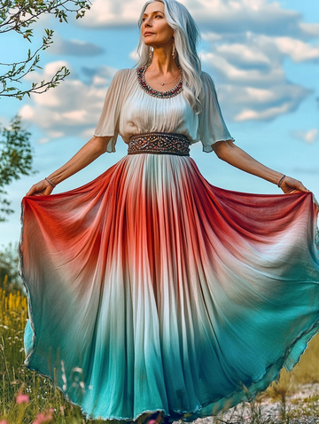 Vestido de verão elegante de cor contrastante ae2e