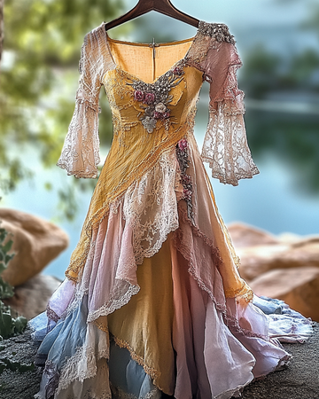 Robe d'été irrégulière en dentelle à volants et perles d96e
