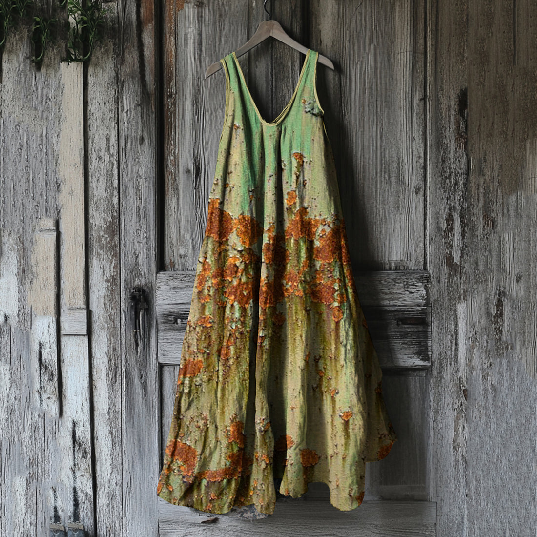 Vestido Midi Vintage Rust Art Solto Regata 2e6e