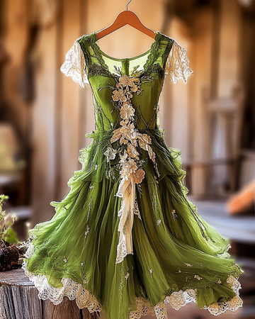 Vestido Patchwork de Renda com Babados para as Férias de Verão 0ca8