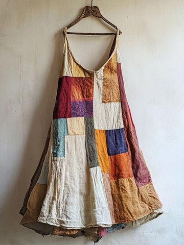 Robe colorée en mélange de lin patchwork 4068